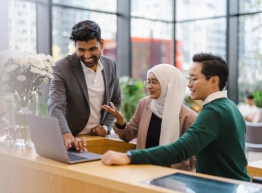 Successful entrepreneurs discussing business.